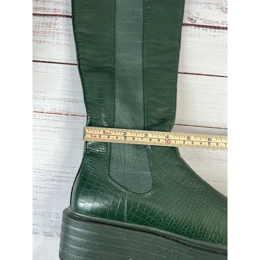 AZALEA WANG Knee High THE RIDING CROC Vegan Green Leather Boots SUE 7.5 Grunge - Picture 9 of 13